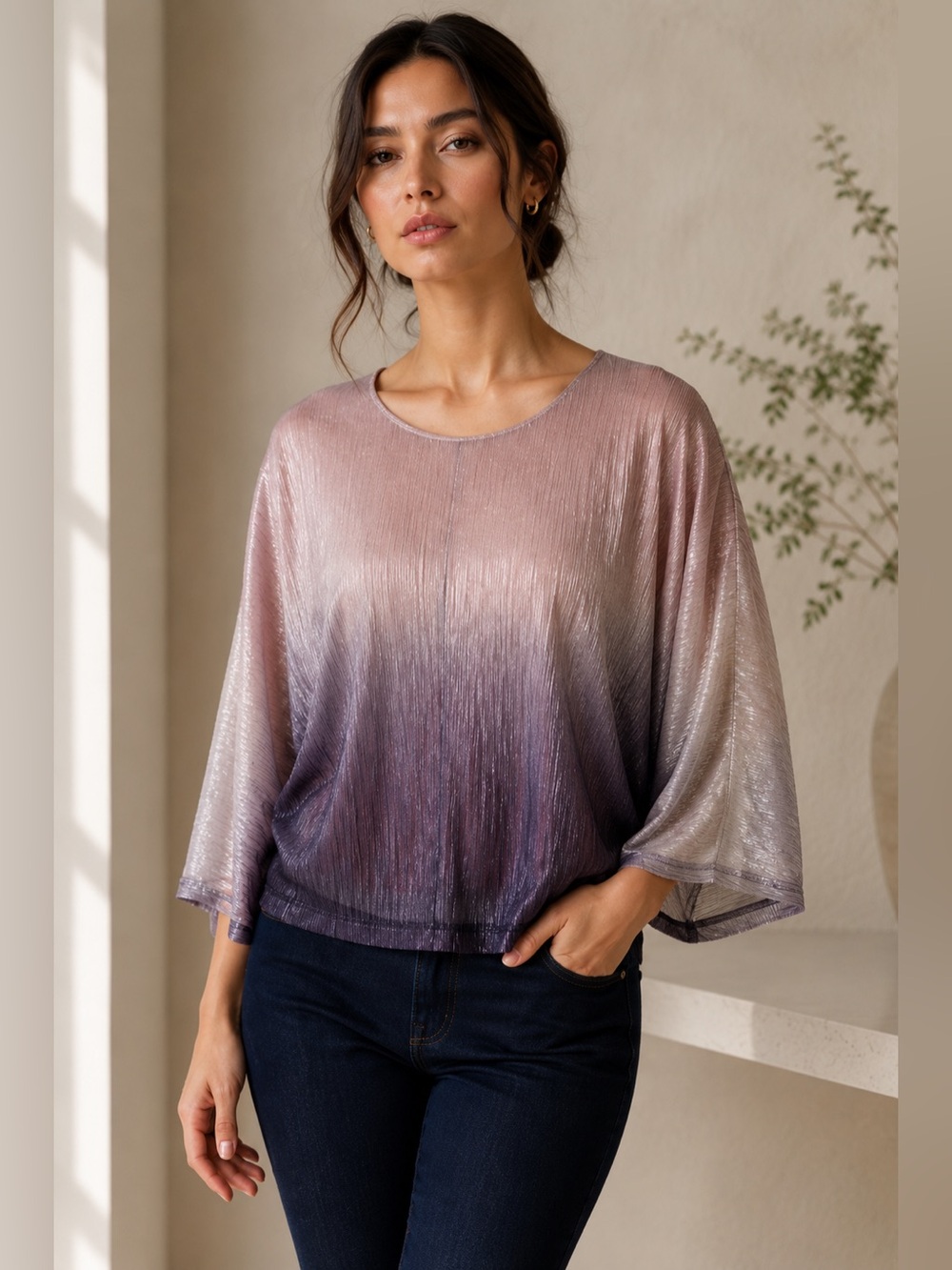 Anthropologie Serena Ombre Metallic Top XS